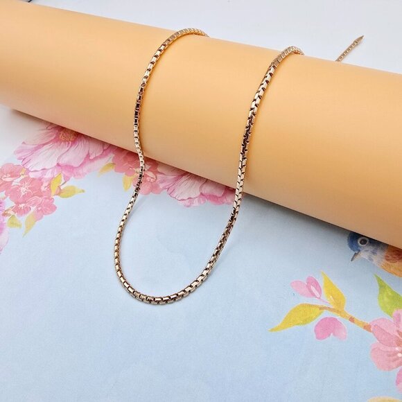 "Slim Rose Gold Box Chain Necklace for Men & Women, 19.7 Inch Length, XPNL0077 - Picture 2 of 12